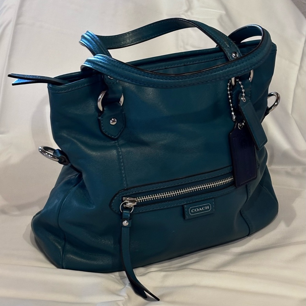 Coach Teal Satchel with Silver Accent